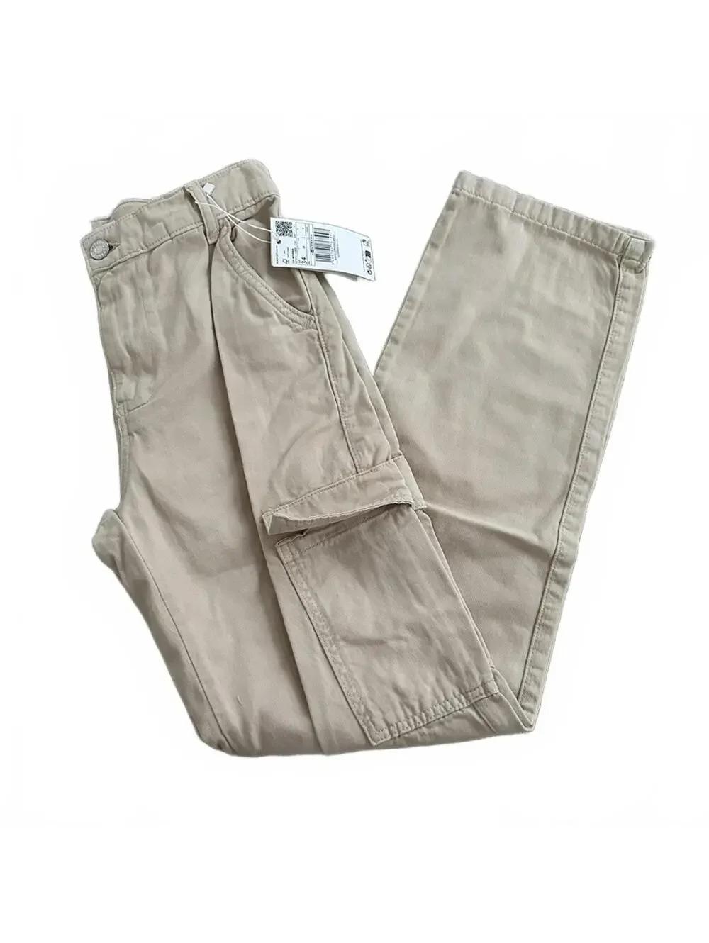 Mango Boyfriend Pocket Cargo Jeans Pants NWT Ecru Beige Size 2 US / 34 EUR